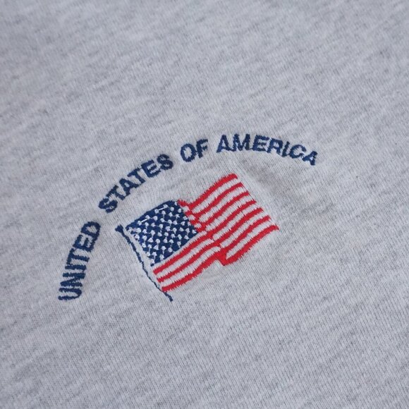Vintage Nineties Jerzees Gray Heavyweight Embroidered Usa Crew Neck Sweater M - Picture 8 of 9